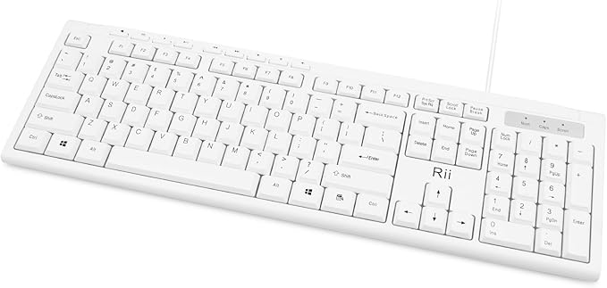 Rii RK907 Ultra-Slim Compact USB Wired Keyboard for Mac and PC,Windows 10/8 / 7 / Vista/XP(White)