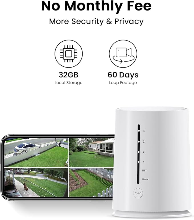 Security Cameras Wireless Outdoor, No Monthly Fee Solar Camera Outdoor Wireless, 4-Camera 2K Home Security Camera System with Base Station, Local Storage, PIR Motion Detection, Color Night Vision