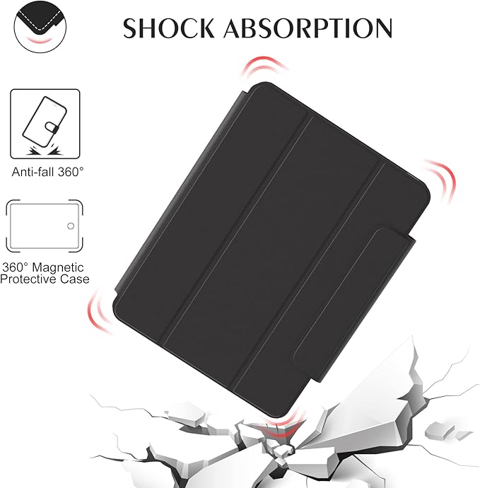 ZENLU iPad mini 6th 7th Generation Case with Removable Magnetic Folio Cover, Premium PU Leather, Multiple Angles, Pencil Charging Support, Full Protective Case for 8.3 inch iPad mini 6/7 (Black)