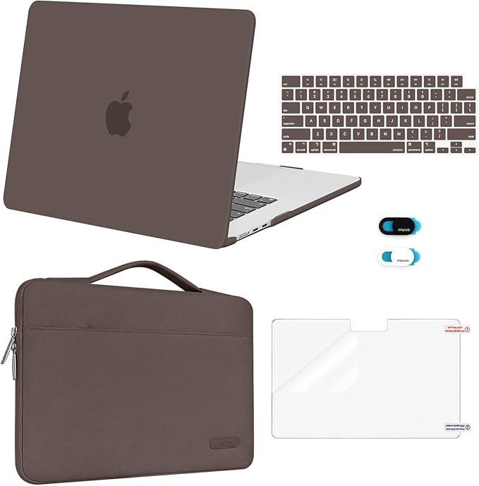 MOSISO Compatible with MacBook Air 15 inch Case M5 2026 M4 2025 M3 M2 2024 2023 A3448 A3241 A3114 A2941,Protective Hard Shell&Carrying Sleeve Bag&Keyboard Cover&Webcam Cover&ScreenFilm, Beige Brown