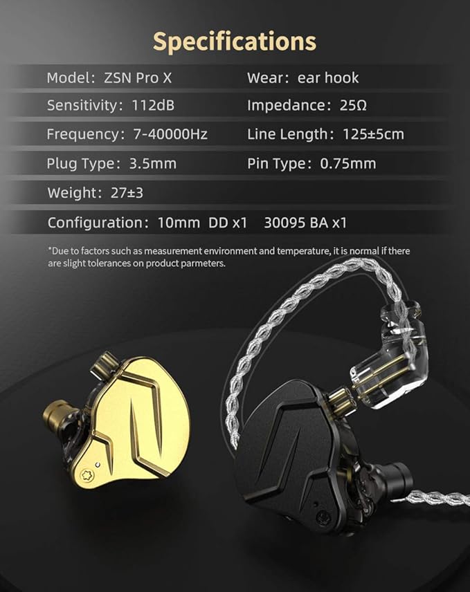 Kinboofi KZ ZSN PRO X in Ear Earphone 1BA 1DD HiFi Bass Earbuds Headphone, Noise Cancelling Headset Metal IEM with Removable C Pin Cable (Black with Microphone)……