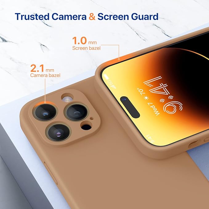 Miracase Designed for iPhone 14 Pro Max Phone Case with Screen Protector,[Upgraded Enhanced Camera Protection],Shockproof Liquid Silicone Case with Microfiber Lining,6.7 inch, Chocolate