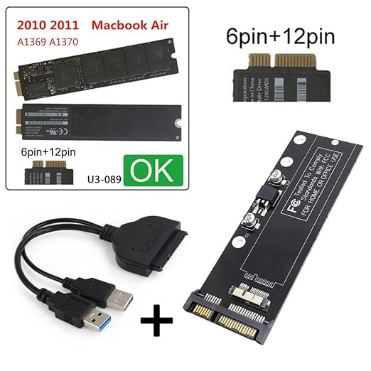 chenyang 12+6Pin MAC SSD to SATA Hard Disk Drive Adapter with USB Data Cable for 2010 2011 MAC Air A1369 A1370 SSD