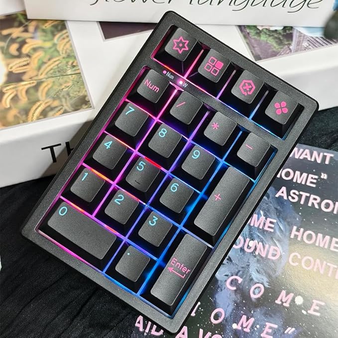BOYI TD21 Hot Swap Numpad,21 Keys Mini Numpad Portable Keypad Bluetooth5.0/2.4G/Wired Number Pad Keyboard PBT Keycaps RGB Backlit Type-C Mini Keyboard (Cool Black Cherry Keycaps)