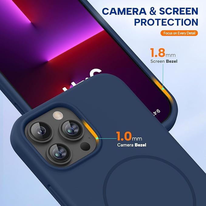 Miracase Magnetic for iPhone 13 Pro Max Case, [Soft Anti-Scratch Microfiber Lining], Magnetic for MagSafe, Liquid Silicone Shockproof Drop Protection Phone Case for 13 Pro Max, Dark Blue