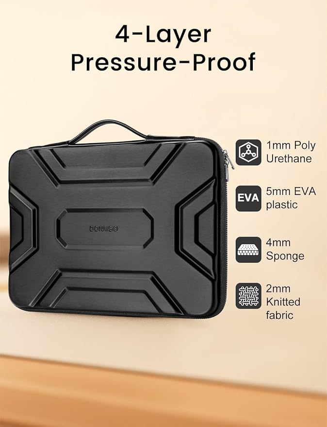 DOMISO 15.6 inch Laptop Sleeve, Shockproof and Waterproof EVA Protective Laptop Case, Laptop Sleeves for 16" MacBook Pro,15"-16" HP Dell Asus Laptop, Protective Sleeves for Laptop Computers, Black