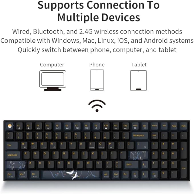 Newmen GM1000 Wireless Mechanical Gaming Keyboard,Bluetooth 2.4G/Wired Hot Swappable Custom Keyboard,RGB Backlit Mechanical Keyboards for with Number Pad for Mac/Win(Blueblack Keycaps-Box Red Switch)