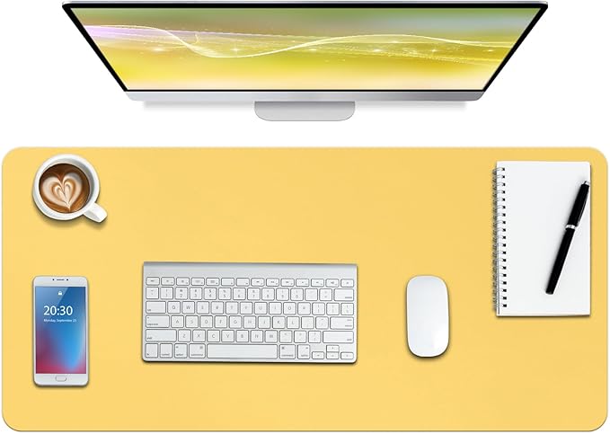 Boutilon Leather Desk Pad Protector,Non-Slip Mouse Pad,Laptop Desk Pad,Office Mouse Mat,Waterproof Leather Desk Blotter,Desk Writing Pad for Office and Home (M-Yellow,30"x14")
