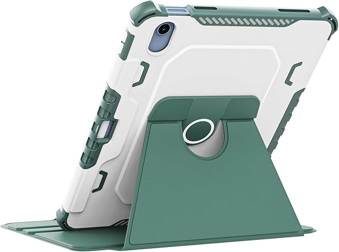 Rotating Case for iPad 11" A16 2025 / iPad 10th Generation 10.9" 2022 Smart Cover with Pencil Holder, Techcircle [Corner Protection] Hybrid TPU+PC Magnetic Flip Stand Soft Bumper Cover, Midnight Green