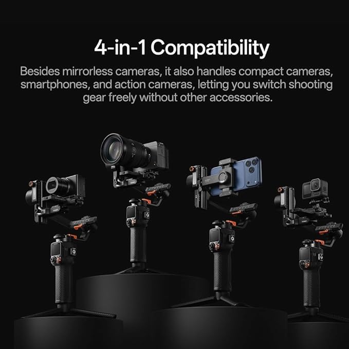 hohem iSteady MT3 Pro Camera Gimbal Stabilizer for Camera Canon/Sony/Nikon/Fujifilm/Lumix/Action Camera/Smartphone, AI Tracking with Detachable Live Feed Remote, 2.5kg Payload,4-in-1 Compatibility