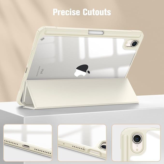 Fintie Hybrid Slim Case for iPad mini 7 (A17 Pro, 7th Generation) 2024 / iPad mini 6 (6th Gen) 8.3 Inch, [Built-in Pencil Holder] Shockproof Cover Clear Transparent Back Shell, Starlight
