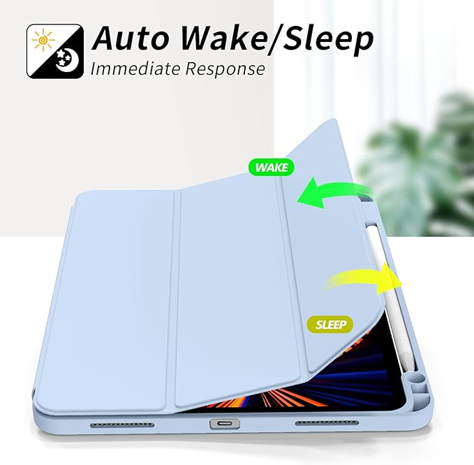 kenke Case for iPad Pro 11 Inch 4th/3rd/2nd Generation (2022/2021/2020) with Pencil Holder, Slim Trifold Smart Cover with Soft TPU Back, Support 2nd Gen Pencil Charging, Auto Sleep/Wake, Light Blue