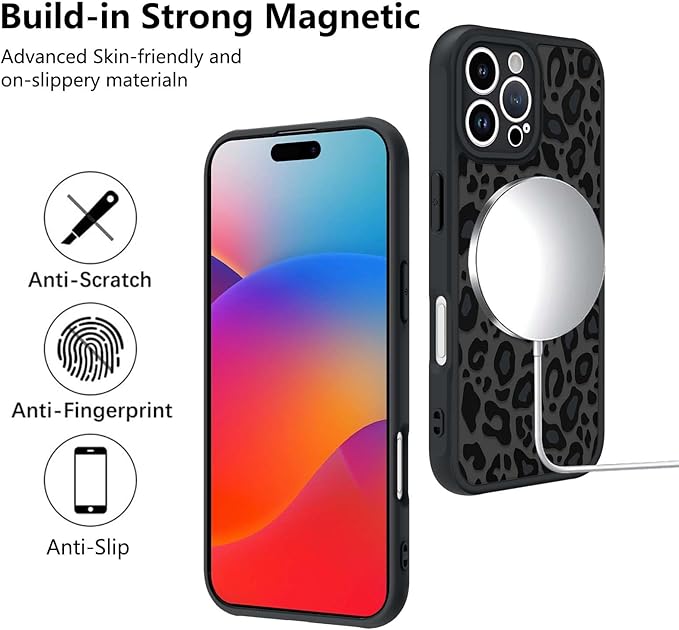 KANGHAR Case for iPhone 16 Pro Max Phone Case [Compatible with Magsafe] Leopard Printed Pattern Cute Cheetah Protective Magnetic Case for Girls Women Men 6.9"