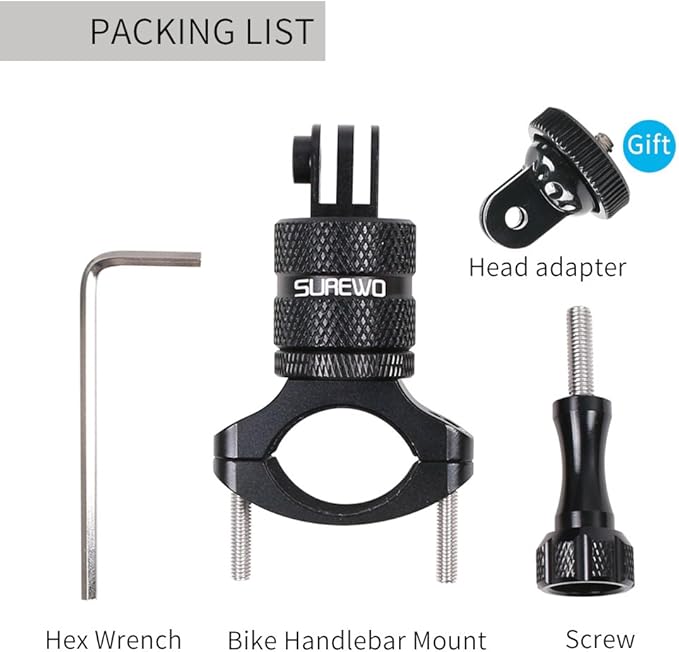 Bike Mount for Action Cameras, Aluminum Handlebar Mount Compatible with GoPro Hero 13/12/11/10/9/8/7/6/5 Black, GoPro Max, DJI Osmo Action 5/4/3/2, Crosstour and More