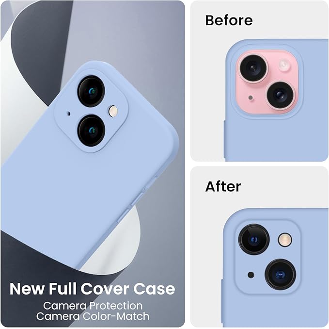 FireNova Designed for iPhone 15 Case, Silicone Upgraded [Camera Protection] Phone Case, Soft Anti-Scratch Microfiber Lining Inside, 6.1 inch, Light Blue