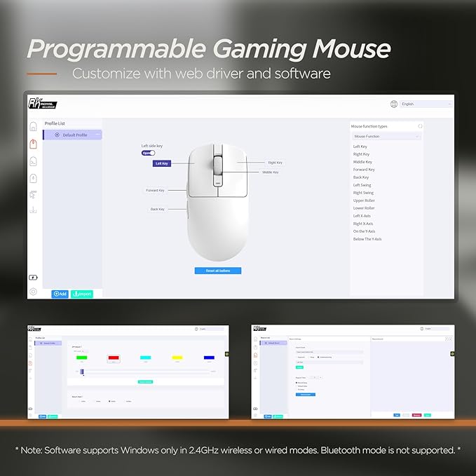 RK ROYAL KLUDGE RK MO3 Wireless Gaming Mouse, 48g Lightweight Computer Mouse, Bluetooth/2.4G/Wired Rechargeable PC Game Mice with Programmable Buttons, 6000 DPI, PAW3809 Sensor for Laptop/Mac, Black