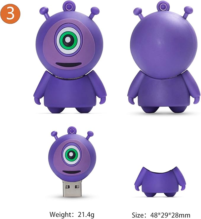 Creative USB Flash Drive 8GB, 4 Pack Novelty Monster Computer Memory Stick Cartoon Pumpkin USB Pendrive Halloween Data Storage Gift Pendrive U Disk