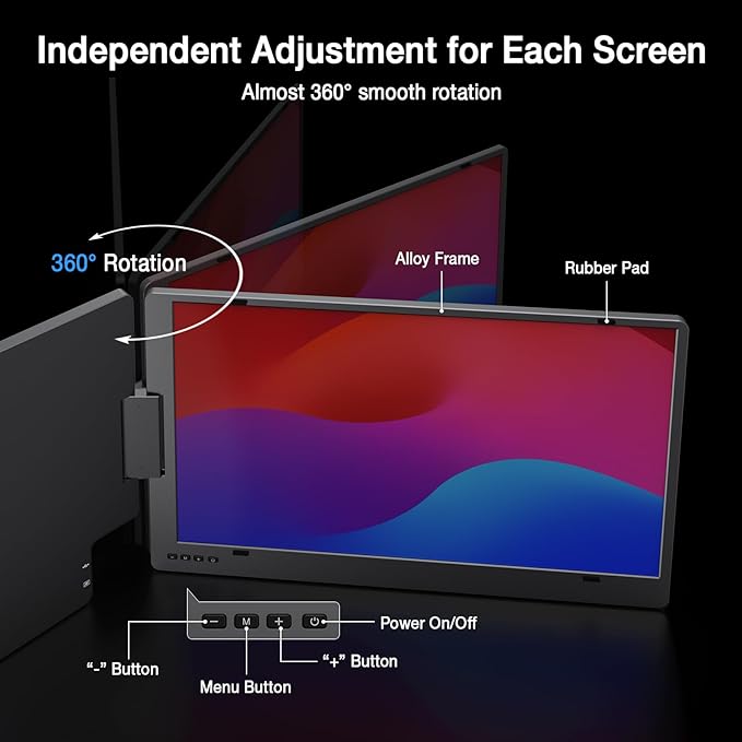 KYY Laptop Screen Extender, 15.6" Monitor Extender with Type-C Plug&Play, 1080P FHD Portable Triple Monitor for Laptop with Alloy Dual Display fit 13"-17", Portable Extended Screen for Mac/Wins/Chrome