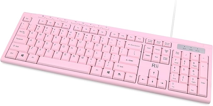 Rii RK907 Ultra-Slim Compact USB Wired Keyboard for Mac and PC,Windows 10/8 / 7 / Vista/XP(Pink)