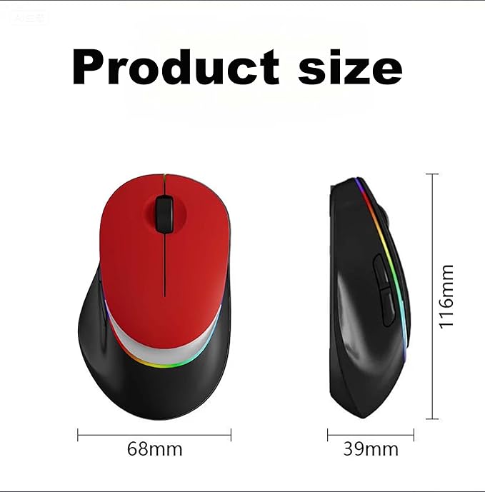 Ergonomic Wireless Bluetooth Mouse Vertical Rechargeable Silent Portable Ergo Mice with RGB Light & 2.4G USB Receiver,Dual Mode,for PC/Laptop/Computer/Desktop/Tablet/MacBook,Office Work Gift-Red