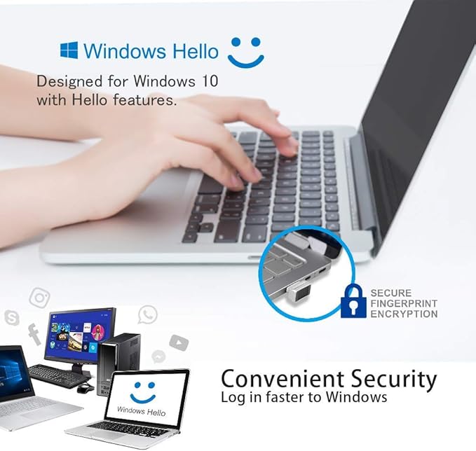 ARCANITE USB Fingerprint Reader for Windows 10 Hello, 0.05s 360-Degree Sensor Security Device, AKFSD-07