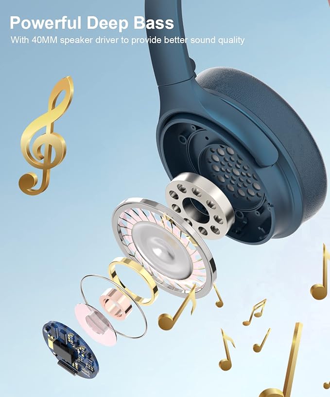 INFURTURE Over Ear Headphones Active Noise Cancelling Headphones, H1 Bluetooth Headphones, Deep Bass Headset, Low Latency, 90H Playtime, Foldable Headphone for Sport Running Cool Gadgets Gift