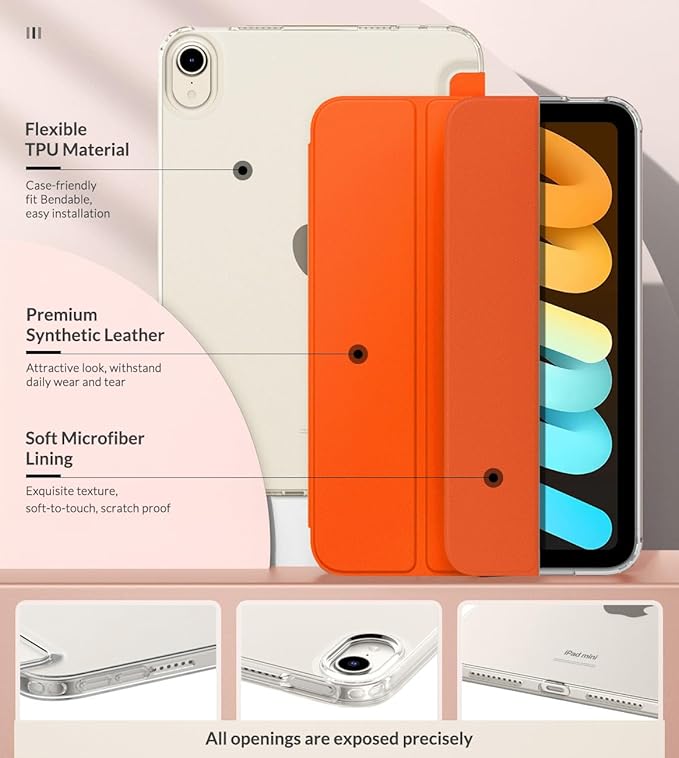 MoKo Case Fit New iPad mini 7 (A17 Pro) 2024, iPad mini 6th Generation Case 2021 (8.3-inch), iPad mini 6 Case, Soft TPU Translucent Frosted Back Cover Case for iPad mini 7th, Orange