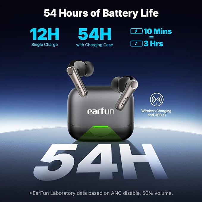 EarFun Air Pro 4+ Adaptive Noise Cancelling Wireless Earbuds, Qualcomm aptX Lossless, Dual Drivers, Translation Earbuds, Snapdragon Sound, 6 Mics AI Clear Calls, Hi-Res Sound, LDAC, Bluetooth 6.0, 54H