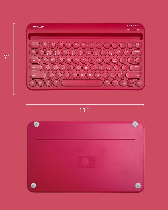 Macally Bluetooth Tablet Keyboard - Multi Device Wireless Keyboard for Phone, iPad mini/Pro, Android - Rechargeable with Built in Stand and Quiet Keys