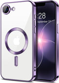 Hython Magnetic Clear for iPhone 17e Case with Camera Lens Protector [Compatible with MagSafe] Luxury Plating Edge Slim Soft TPU Cover Protective Phone Case for iPhone 17e 6.1", Deep Purple