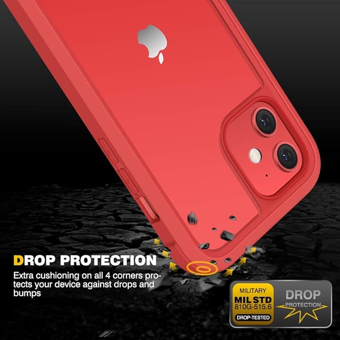 Diaclara Designed for iPhone 12/12 Pro Case, Full Body Rugged with Built-in Touch Sensitive Anti-Scratch Screen Protector, Soft TPU Bumper Case for iPhone 12/12 Pro 6.1" (Red and Clear)