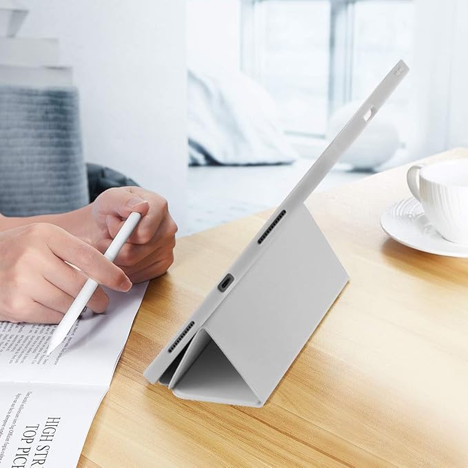 Cases for iPad Pro 12.9 Case 6th/5th/4th Generation (2022/2021/2020) with Pencil Holder [Apple Pencil Wireless Charging] Soft TPU Smart Tri-fold Stand Protective Cover(Light Grey)
