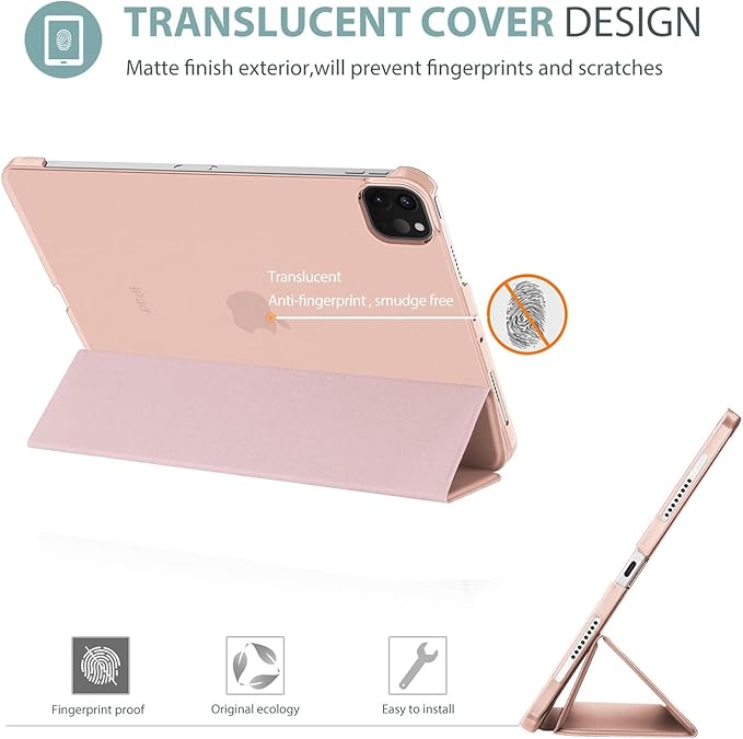 ProCase Smart Case for iPad Pro 12.9 2022/2021/2020/2018, Slim Stand Hard Back Shell Smart Cover for iPad Pro 12.9" 6th Gen/5th Gen/4th Gen/3rd Gen -Rosegold