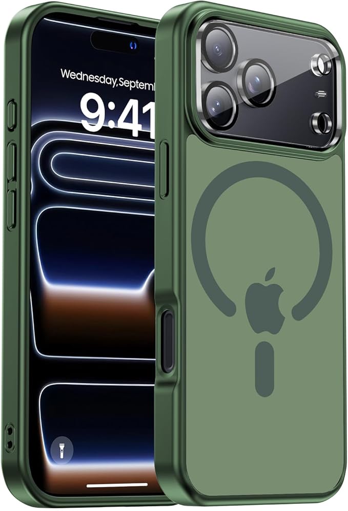 Strong Magnetic for iPhone 17 Pro case with Camera Lens Protector [ Military-Grade Protection] Compatible with MagSafe Shockproof Slim Thin Cover case for iPhone 17 Pro 6.3 inch, Alpine Green