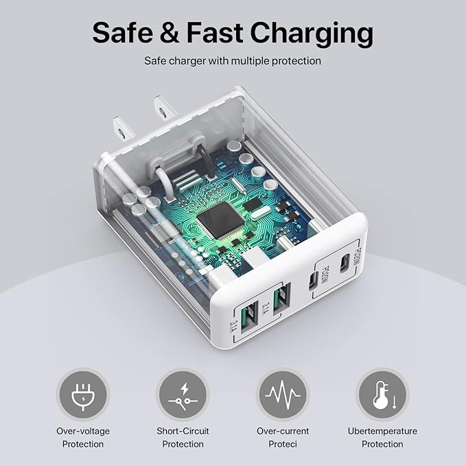[2 Pack] USB C Wall Charger, 40W 4-Port USB C Charger Block,Fast Charging Block Dual Port PD+QC Wall Plug Multiport Type C Compatible with iPhone 14/13/12/11/Pro Max/XS/XR/8, Samsung Phone,Tablet