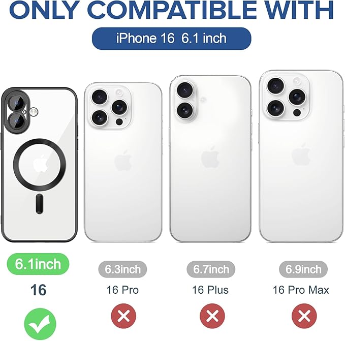 Hython Magnetic Clear for iPhone 16 Case with Camera Lens Protector [Compatible with MagSafe] Luxury Plating Edge Slim Soft TPU Cover Protective Phone Case for iPhone 16 6.1", Matte Black