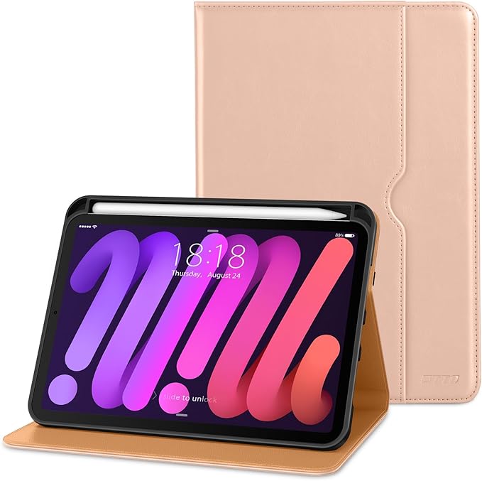 DTTO for iPad Mini 7th (A17 Pro) 2024/iPad Mini 6th Generation Case 2021 8.3 Inch, Premium Leather Business Folio Stand Cover for Mini 7/6 with Pencil Holder-Multiple Viewing Angles, Pink