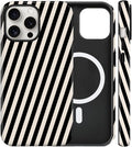 Magnetic for iPhone 13/14 Case Cute Diagonal Stripes Phone Case, Shockproof Slim TPU and Hard PC Protective Phone Cover Compatible with MagSafe Designed for Women Girls,Black and White