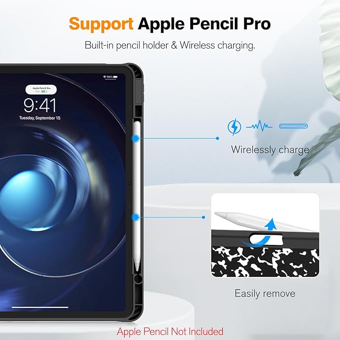Fintie SlimShell Case for iPad Pro 13-inch (M5) 2025 / (M4) 2024 - [Built-in Pencil Holder] Soft TPU Protective Stand Back Cover with Auto Wake/Sleep, Composition Book
