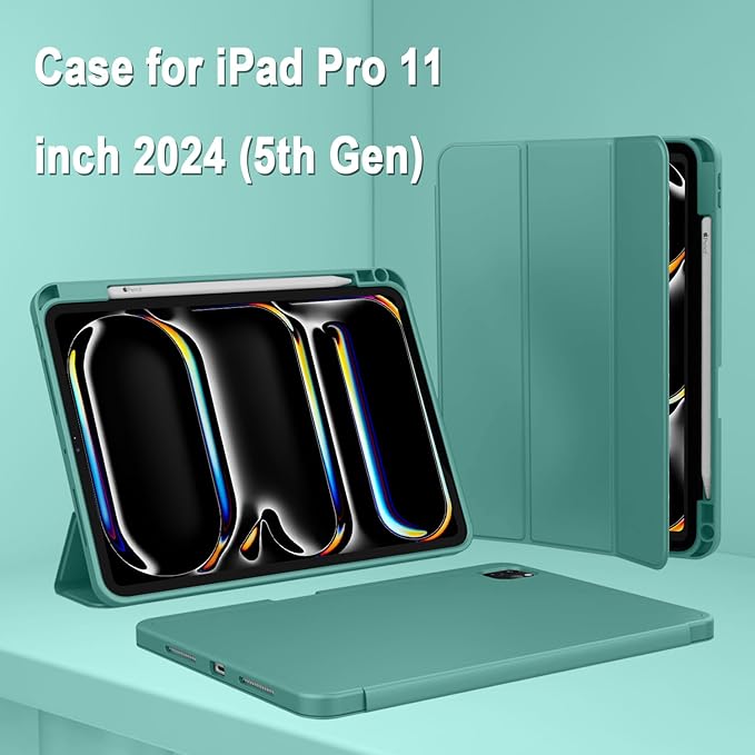 ZryXal iPad Pro 11 Inch Case (M5) 2025/ (M4) 2024 (Model: A2836/A2837/A3006), Trifold Stand Smart Cover with Pencil Holder and Soft TPU Back, Auto Wake/Sleep (Forest Green)