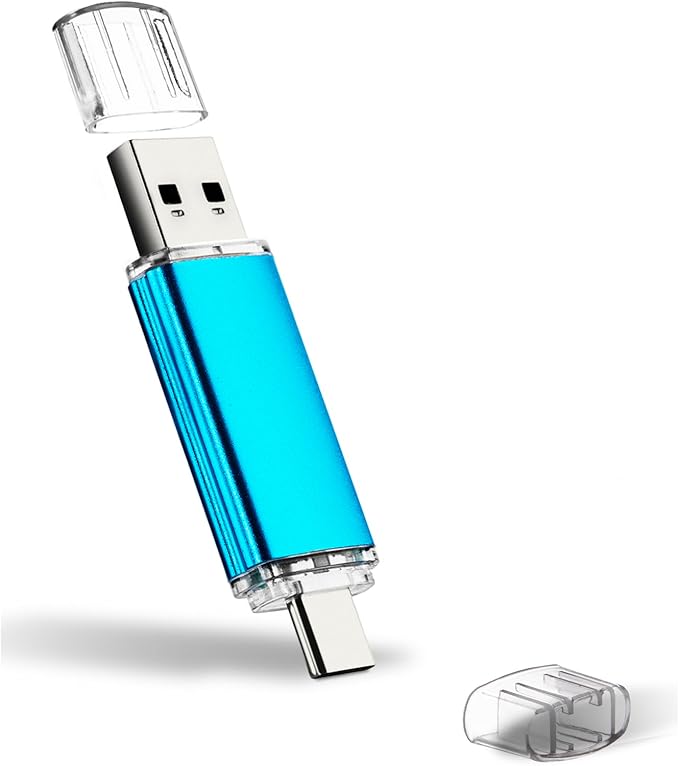 256GB Dual USB C Flash Drive USB 3.0 Flash Drive Type C + USB A Portable Type-C Flash Drive 2-in-1 USB-C Thumb Drive for Smartphone Tablet Computer Mac iPhone 15, Blue