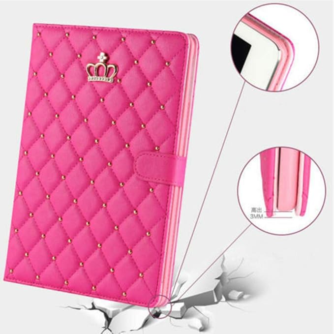 Changjia for iPad Air (3rd Gen) 10.5 2019/iPad Pro 10.5 2017 Case,Cute Crown Bling Rhinestone PU Leather Elegant Smart Auto Sleep/Wake Stand Shockproof Protective Case for Apple iPad 10.5Inch,Hot Pink
