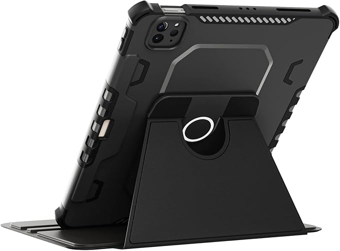 Rotating Case for iPad Pro 11" 4th/3rd/2nd Gen, iPad Pro 11 Smart Cover with Pencil Holder, Techcircle Hybrid TPU+PC Magnetic Cover Soft Bumper Slim Fit Folio Shockproof Protective Case-Black