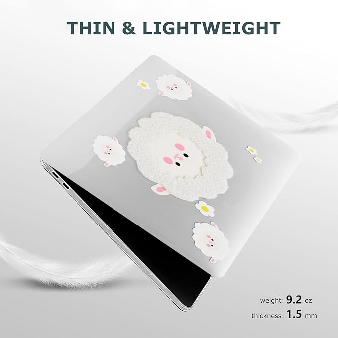 DTangLsm Compatible with MacBook Pro 13 inch Case M2 2024 2023 2022-2016 A2338 M1 A2159 A2289 A2251 A1989 A1706 A1708 Handmade Plastic Hard Shell 3D Plush Sheep Case & Keyboard Cover, Cute Sheep