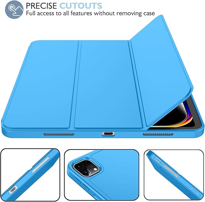 iMieet Case for iPad Pro 11 Inch (M5) 2025 /(M4) 2024 5th Gen, Trifold Stand Smart Cover with Pencil Holder and Soft TPU Back, Auto Wake/Sleep (Ocean Blue)