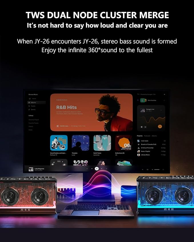 Bluetooth Speaker Ultra Heavy Bass 40W RGB Light Cyber Mechanical Industrial Style Bluetooth 5.0 Wireless Stereo Sound Speaker for Indoor and Computer Room (Black)