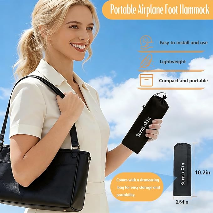 Foot Hammock for Plane Travel - Portable Adjustable Airplane Foot Hammock with Memory Foam - Hardboard, Prevents Feet Clashing, Relieves Swelling - Travel, Office Essentials