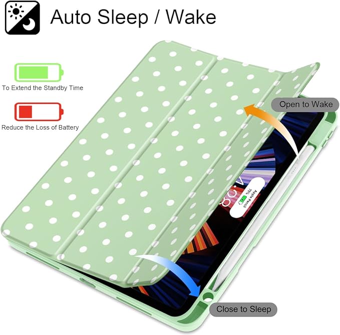 Tuiklol for iPad Pro 11 Inch 4th / 3rd / 2nd / 1st Gen (2022 2021 2020 2018) Case -Built-in Pencil Holder Shockproof Cover Clear Transparent Back Shell with Auto Wake/Sleep, Spot-Green