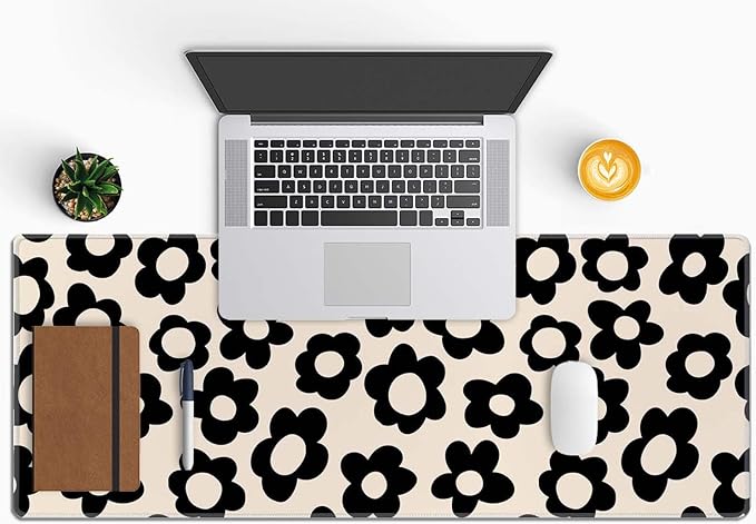 Mouse Pad Gaming, Large Mouse Pads, Non-Slip Rubber Base Mousepad, Keyboard Mouse Mat Desk Pad with Stitched Edges, 31.5x11.8 inch Vintage Black Flowers