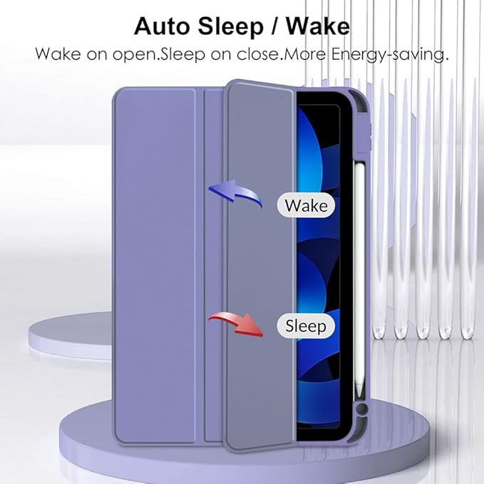 Clear Case for iPad Air 13 Inch (M4 2026/M3 2025/M2 2024)&iPad Pro 12.9 6th/5th/4th/3rd Gen (2018-2022) with Pencil Holder, Magnetic Trifold Smart Stand Cover Auto Wake Sleep (Lavender Purple)